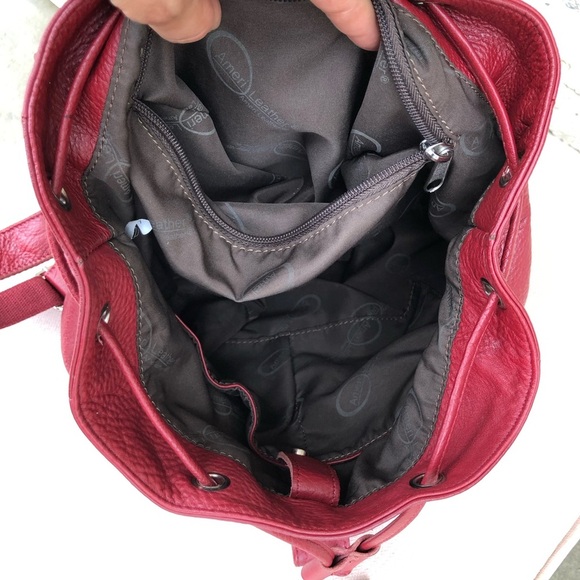 Amerileather Miles  (#1513-025) Leather Red Multi Pockets Versatile Backpack - Picture 10 of 16